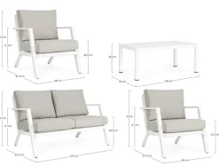 New Bizzotto SALOTTO IN ALLUMINIO CON CUSCINI BIANCO YK11 - HARLEY