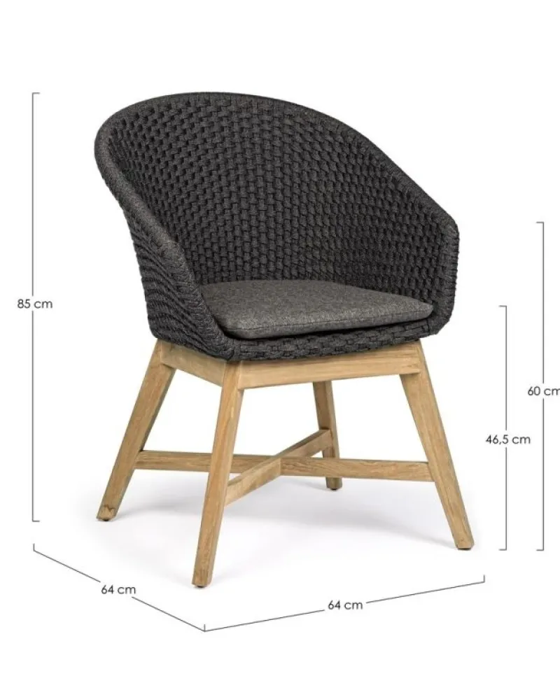 Bizzotto SEDIA IN CORDA PER ESTERNO ANTRACITE - COACHELLA