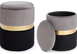 Online Bizzotto SET2 POUF CONTENITORE GRIGIO NERO - POLINA