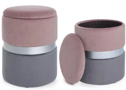 Discount Bizzotto SET2 POUF CONTENITORE ROSA GRIGIO - POLINA