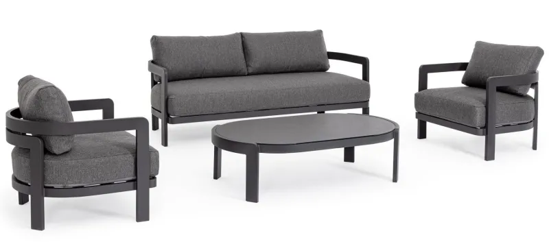 New Bizzotto SET4 SALOTTO IN CORDA PER ESTERNO ANTRACITE WG21 - PRESLEY