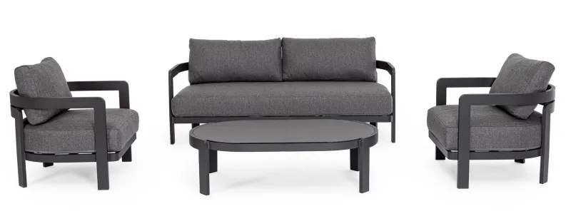 New Bizzotto SET4 SALOTTO IN CORDA PER ESTERNO ANTRACITE WG21 - PRESLEY