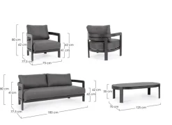 New Bizzotto SET4 SALOTTO IN CORDA PER ESTERNO ANTRACITE WG21 - PRESLEY