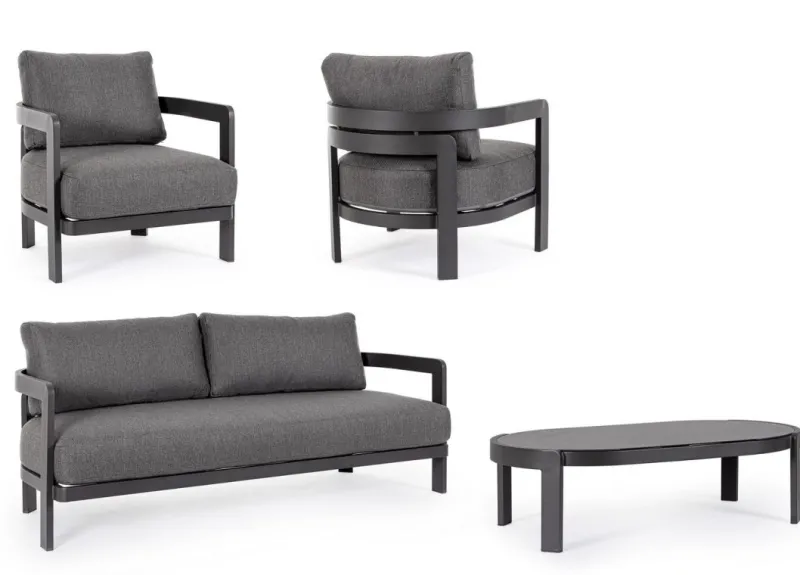 New Bizzotto SET4 SALOTTO IN CORDA PER ESTERNO ANTRACITE WG21 - PRESLEY