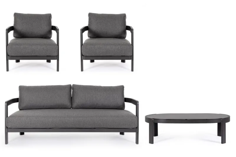 New Bizzotto SET4 SALOTTO IN CORDA PER ESTERNO ANTRACITE WG21 - PRESLEY