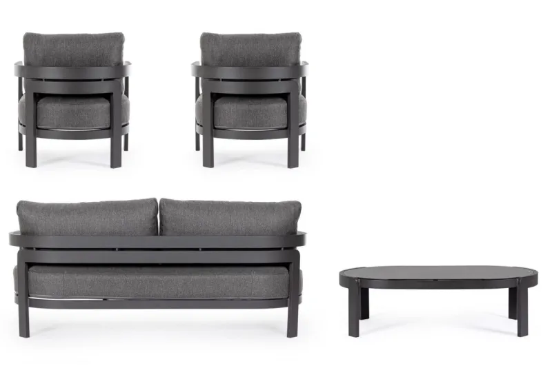 New Bizzotto SET4 SALOTTO IN CORDA PER ESTERNO ANTRACITE WG21 - PRESLEY