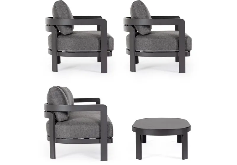 New Bizzotto SET4 SALOTTO IN CORDA PER ESTERNO ANTRACITE WG21 - PRESLEY