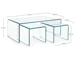 Clearance Bizzotto SET3 TAVOLINI IN VETRO -IRIDE
