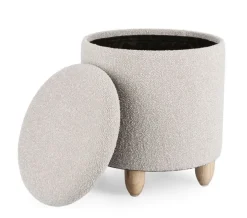 Outlet Bizzotto SGABELLO CONTENITORE EFFETTO BOUCLE' GRIGIO CHIARO- ZENA