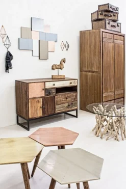 Sale Bizzotto TAVOLINO ROTONDO IN TEAK CON RIPIANO IN VETRO - SAMIRA