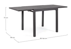 Hot Bizzotto TAVOLO IN ALLUMINIO 83/166X80 ANTRACITE YK13 - PELAGIUS